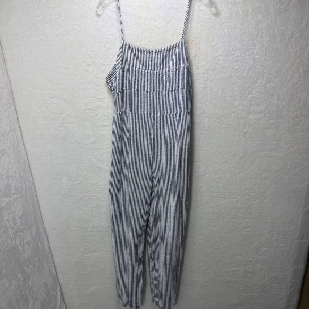 Lee Womens Blue White Striped Wide Leg Jumpsuit Spaghetti Halter Back Tie XL